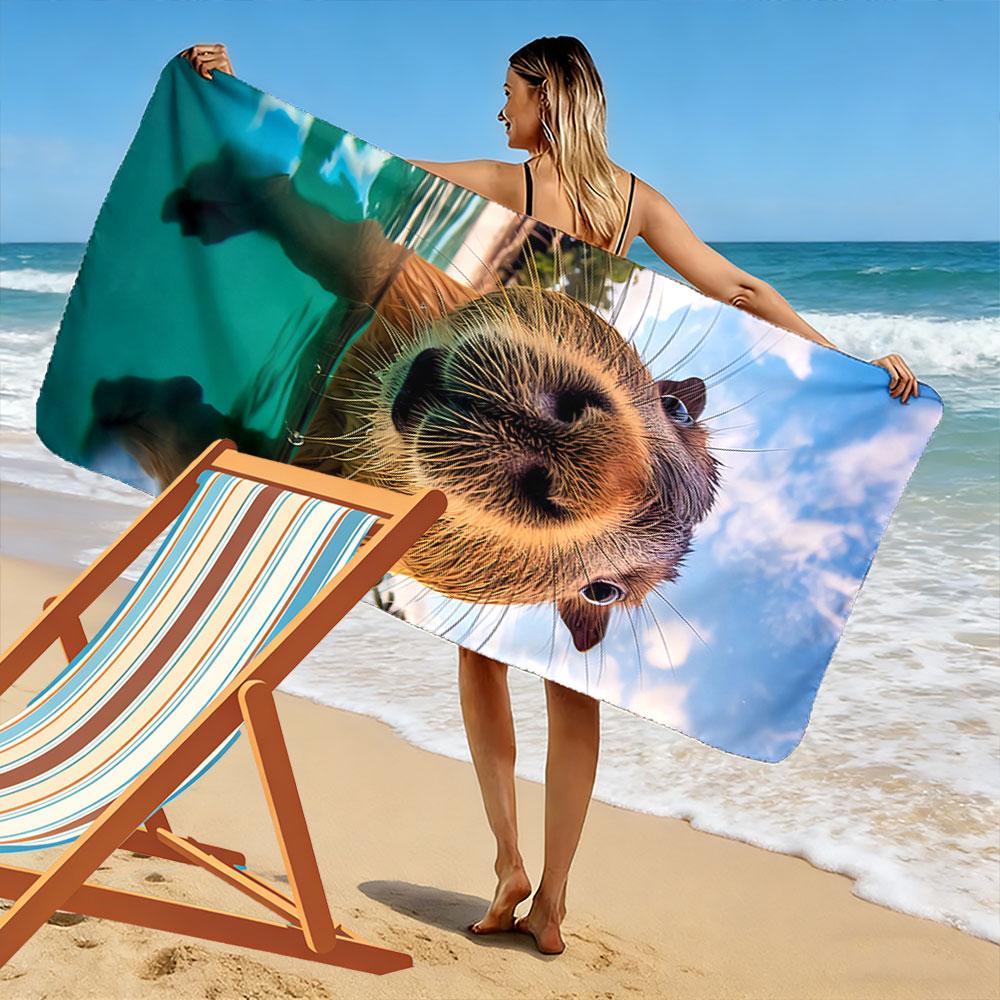 Capybara Swimming Close-Up Beach Towel Quick-drying for Travel Outdoor Sports Jogging Beach and Swimming