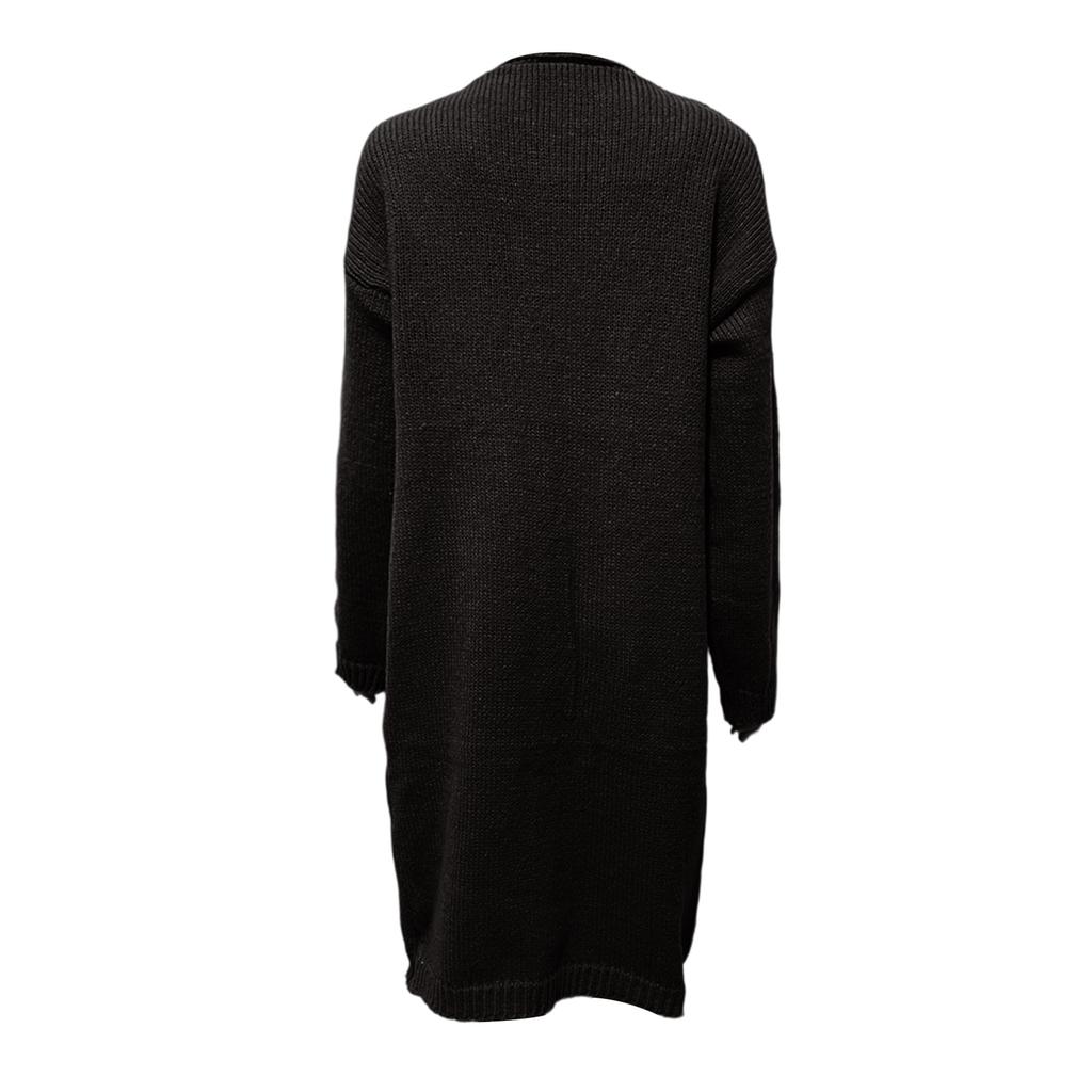 Damen Lässiger Midilanger Strickpullover Einfarbiger Übermantel