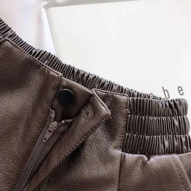 Shorts Women's Loose High Waist Leather Pants Solid Color Casual Wide Leg Pants