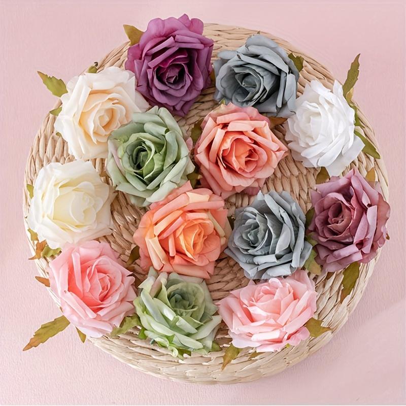 10pcs Color Rolled Edge Rose Head Simulated Flower Home Decoration DIY Wedding Bouquet Flower Arrangement Valentine's Day Party Home Table Decoration
