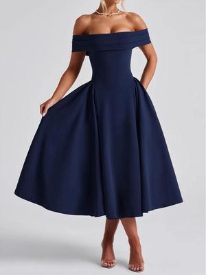 Women's European & American Off-the-Shoulder Backless Dress - Solid Color, Long and Sexy Fashion Style (2026 In Stock)