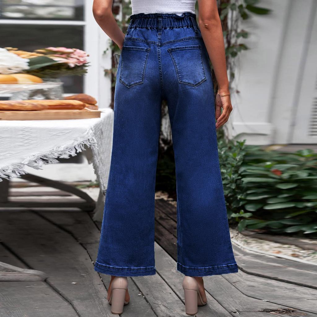 Women Baggy Mid Waist Jeans Wide Leg Loose Denim Pants Straight Leg Cropped Barrel Jeans