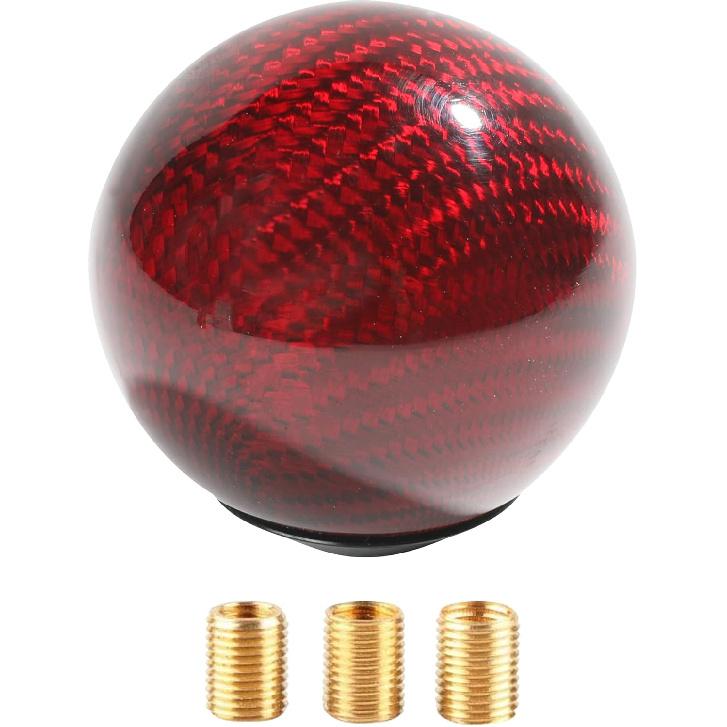 YAKEFLY Universal Shifter, Round Carbon Fiber Gear Shift Knob With 3 Aluminum Adapters, Car Shift Lever Stick Knob (Carbon Red)