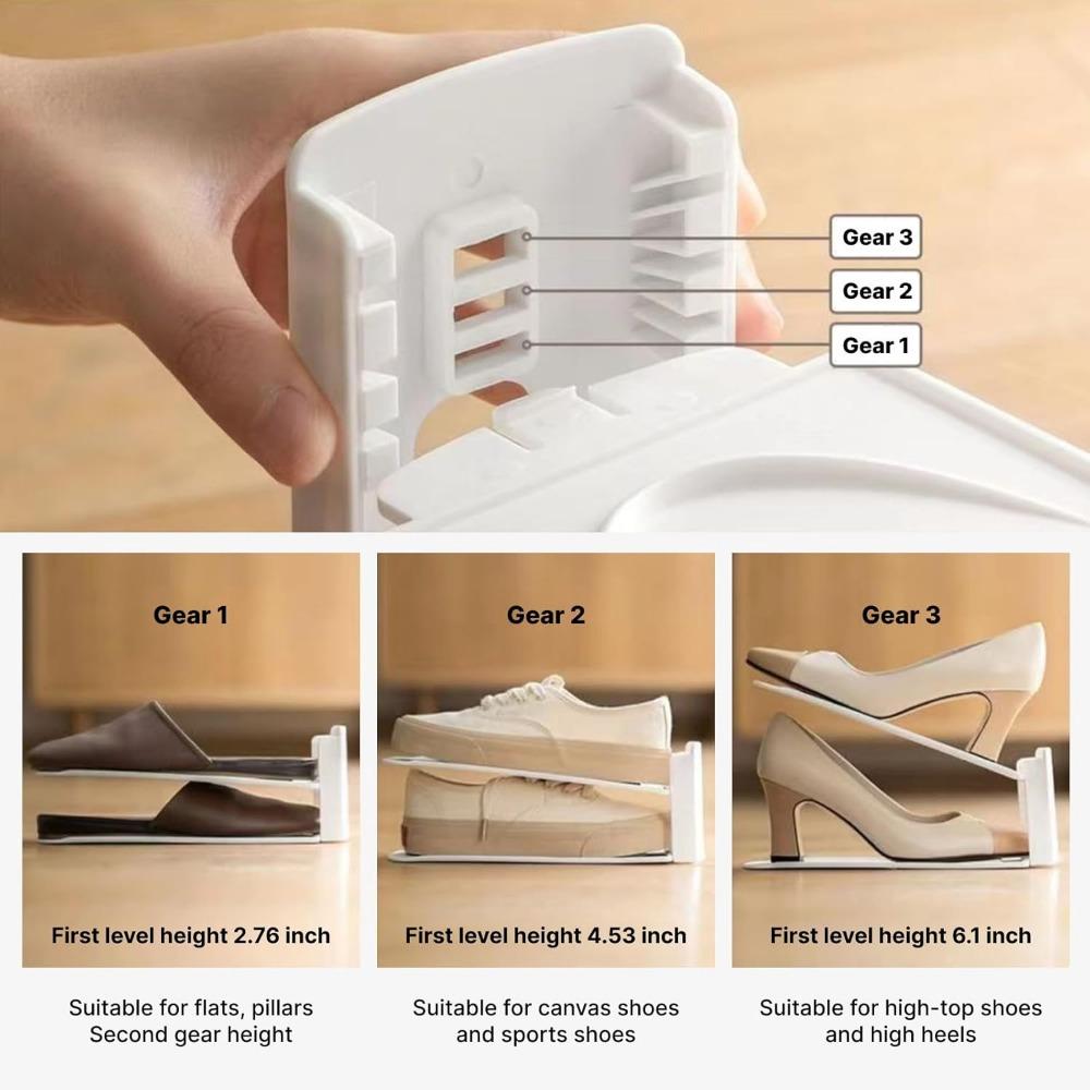 5 PACK Shoe Slots Organizer, Adjustable Double Layer Stack Shoe Holder Space Saver 50%, 3 Levels Adjustable,White Shoe Stacker for Closet Organization