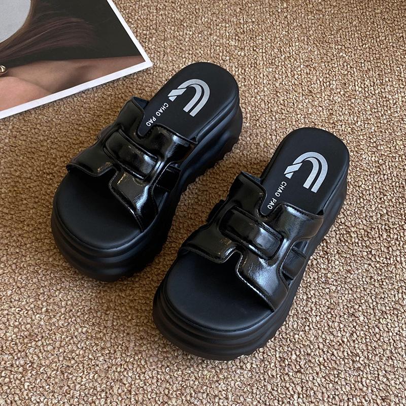 

Версия из овчины~ крутые тапочки женские новые универсальные летние носить высококлассная мода толстая подошва высота 8 см сандалии 39 чёрный