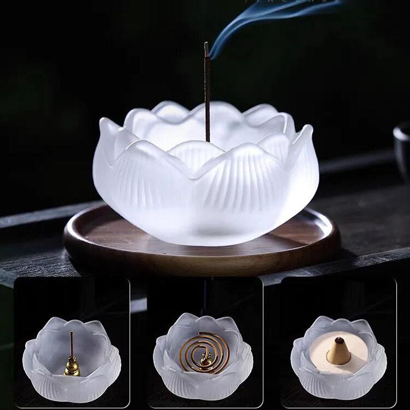 1x Crystal Candle Holder Seven-Colored Lotus Incense Burner Multi-functional Butter Lamp for Home Decor Onrmanets Ashtray 7