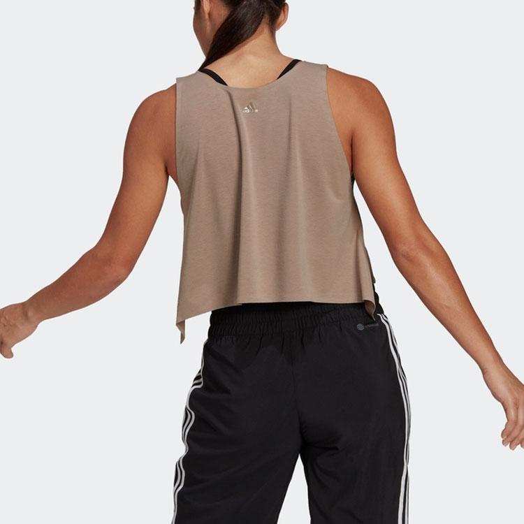 Adidas Solid Color Quick-Dry Sports Fitness Crop Tank Top Women Tops Brown Grey HB6289