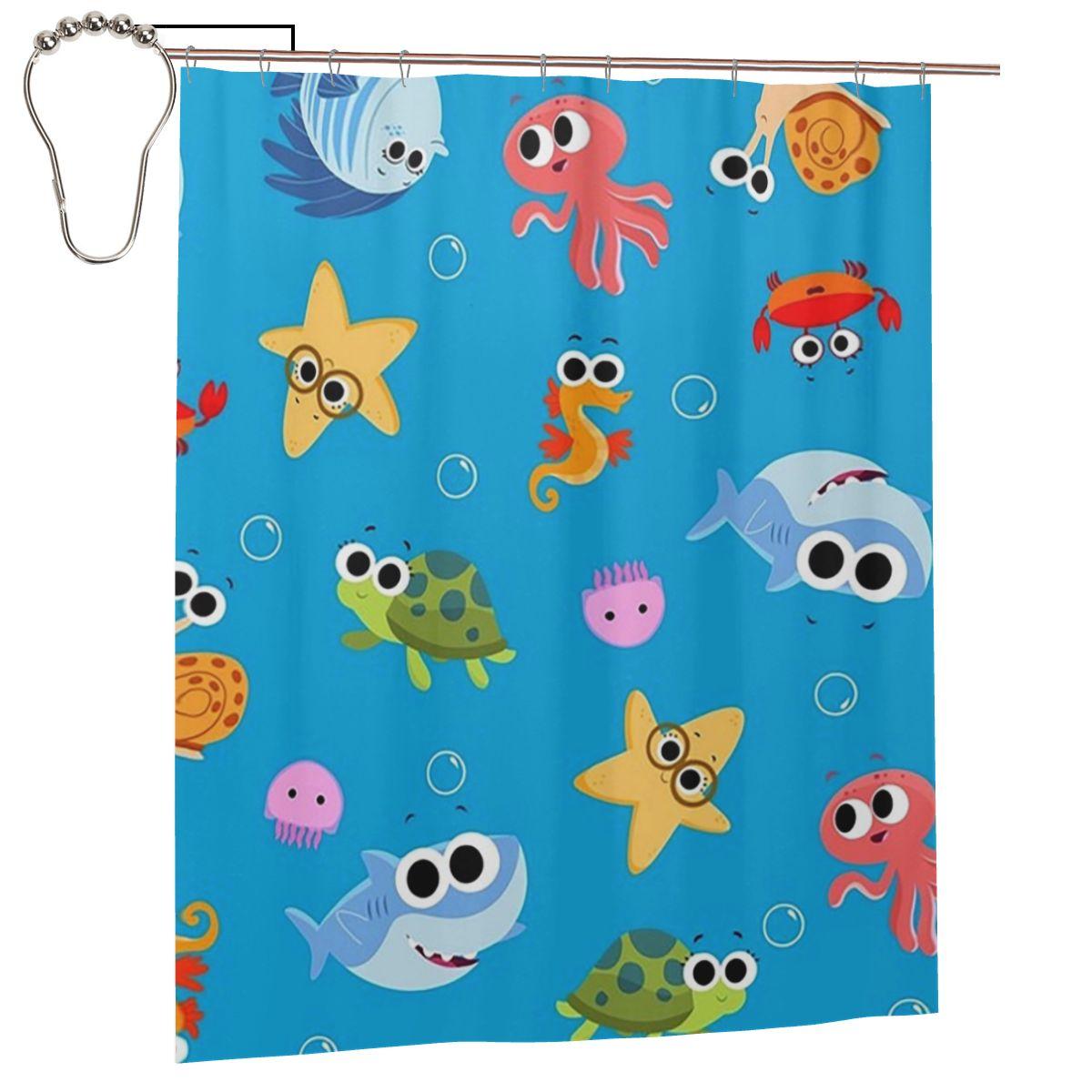 Шторка для душа Акула Финни Ванная комната Полиэстер Водонепроницаемые Занавески для ванны с крючками 152x183 cm