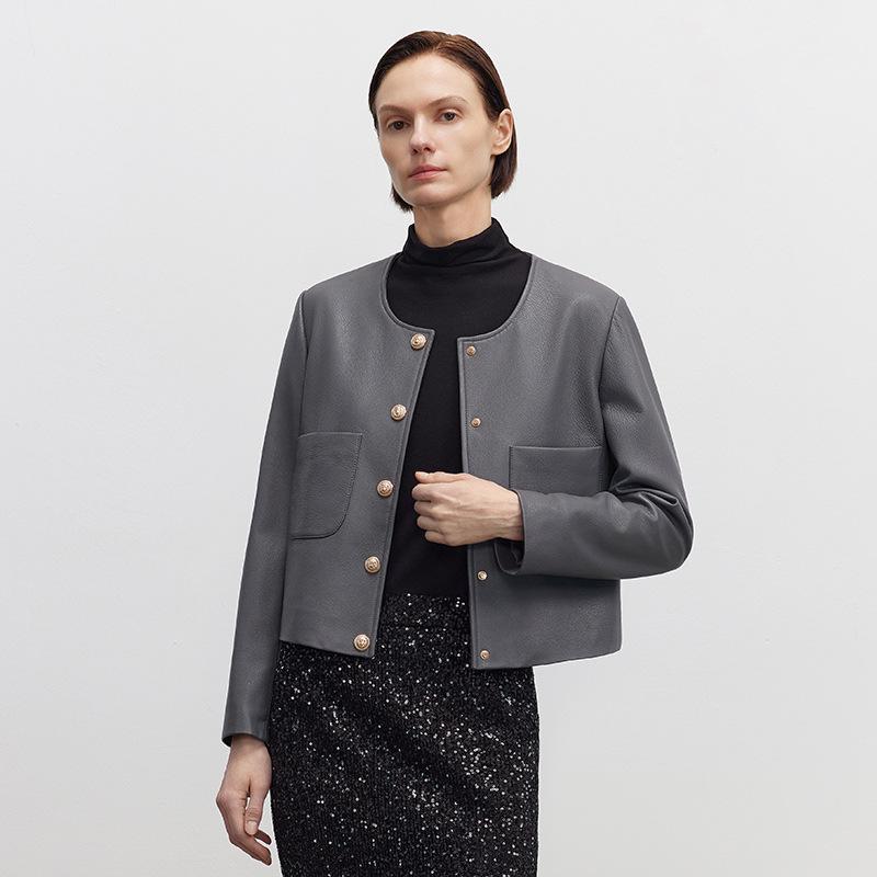 

Женская куртка из козьей кожи с коротким круглым вырезом - Коллекция Весна 2025 M (Recommended 101-115 lbs)