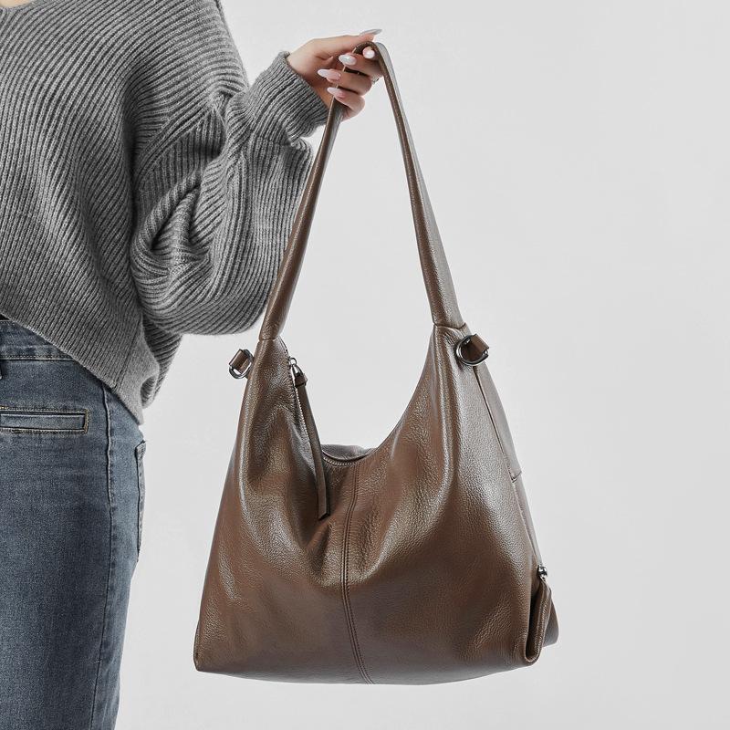 Genuine Leather Large Capacity Trendy New Korean Style Trendy and Fashionable Solid Color Casual Commuter One Shoulder Tote Bag Women's Bag