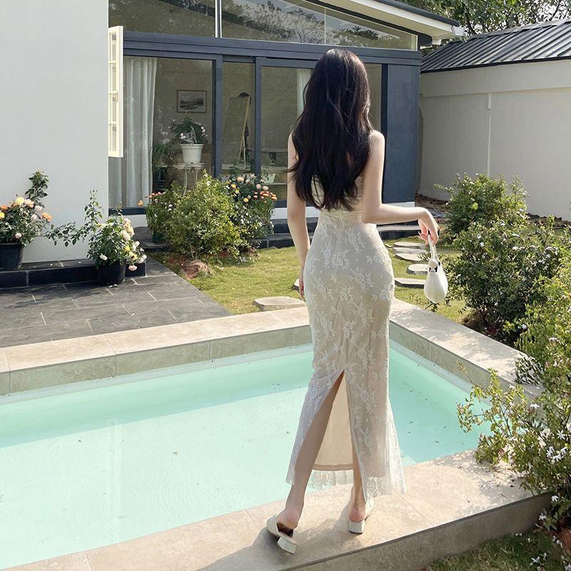 French Style Socialite Style Lace Strap Mermaid Dress Summer Graceful and Fashionable Slim-Fit Art Style Wind Strap Dress