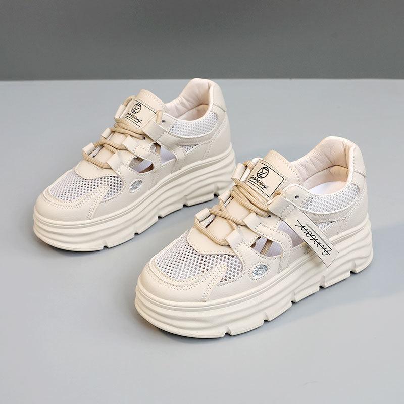 Fashion Womens Shoes 2025 Summer Hollow Mesh Platform Sneakers Heightened Fashion Versatile Casual Shoes Womens Sandal Large Size 35-42