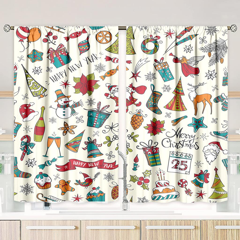 2 pieces - Christmas print curtains - Polyester material - Bedroom, living room, study private curtains - customizable patterns