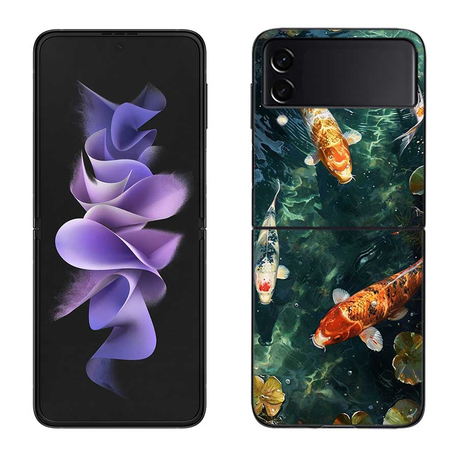 High End Ornamental Fish and Koi Carp Phone Case For Samsung Z Flip 7 6 5G Galaxy Z Flip 5 4 3 Black Hard Cell Cover Luxury PC