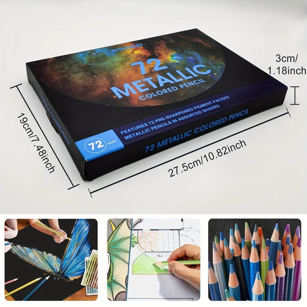 Metallic Colored Metallic Professional Soft Core Colored Pencil Ideal for Coloring and for and Artists Pencils, 72-Color Set, Colors, Oil-Based, Set,