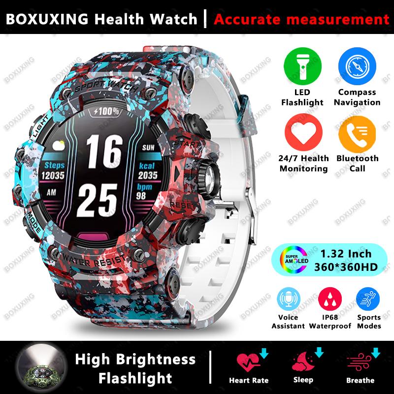New Military Outdoor Smart Watch Men Compass Heart Rate BT Call LED Flashlight IP68 Waterproof Smartwatches For IOS Android