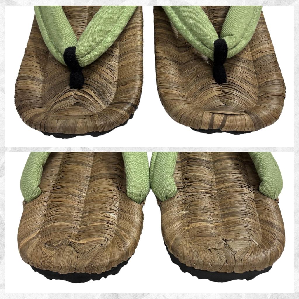 Edoten Geta Sandals, Radial Sole, Crow Bamboo, Cushioned Strap, Made in Japan, Matcha Green Canvas, Size LL