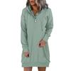 Damen Kleider Langarm Kordelzug Pullover Top Kleid Casual Hoodie Pullover Kleid Kleider