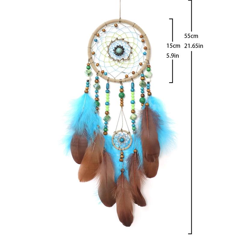 

Bohemian Blue Feathers Dream Catcher Large Window Hangings Wind Chimes Bedroom Decorations Handmade Ornaments For Girls Gifts синій