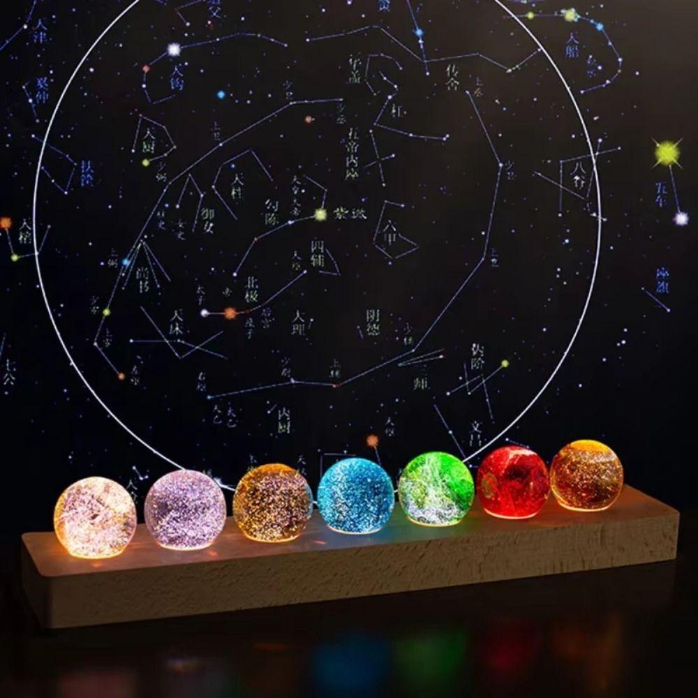 Detachable 7 Colorful Glass Ball LED Wood Stand Crystal Ball Night Lamp  Desk