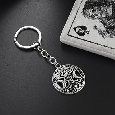Nový Triple Moon Goddess Keychain Wicca Pentagram Magic Tree Keychain Přívěsek na klíče čarodějnice Ručně vyráběné halloweenské dárky