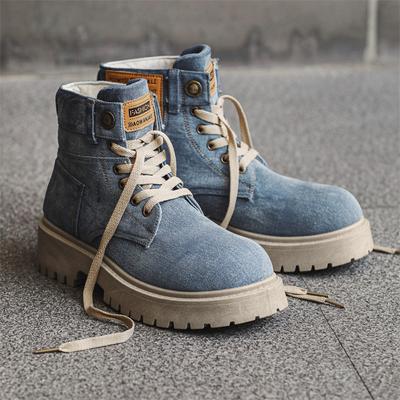 Trendy Ankle Boots for Men's Lace Up Thick Sole Shoes Round Toe Short Designer Men Boots Work Dress Western Denim Boots 2025
