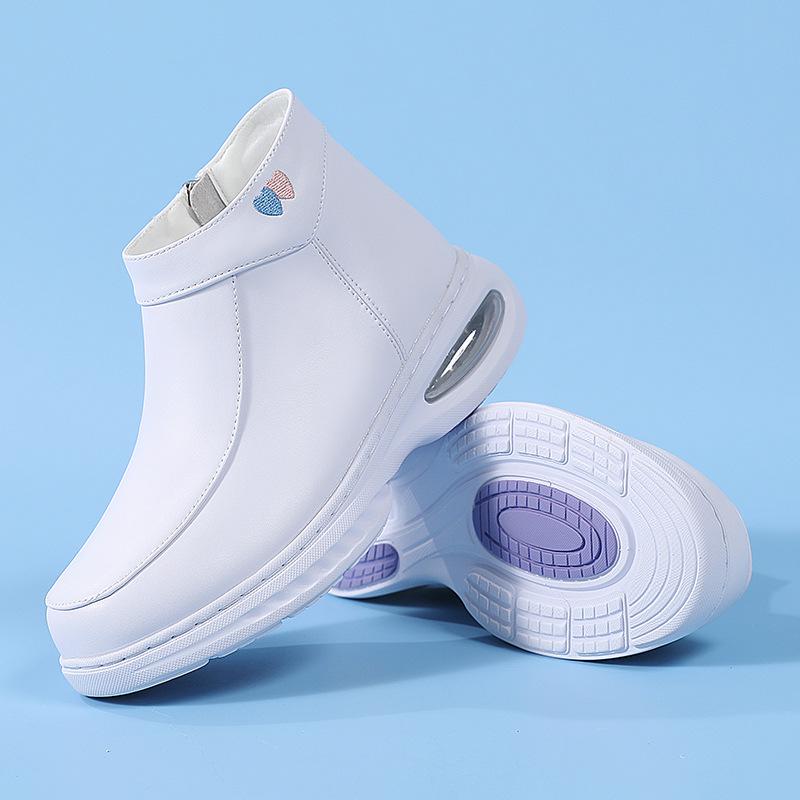 Women's Fleece-Lined Nurse Shoes: Soft Sole, Air Cushion Ankle Boots, Thick Sole, Height-Increasing, Winter Medical Work Shoes.