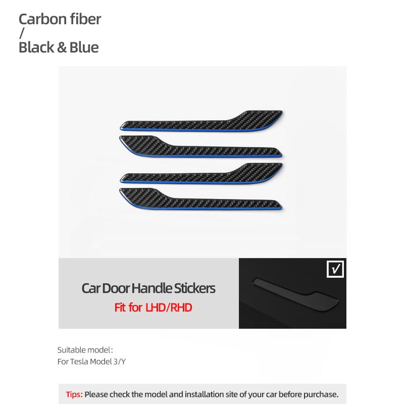 For Tesla Model Y 2019- Model 3 Highland 2025 Carbon Fiber Car Styling Door Handle Trim Protector Sticker Decoration Accessories