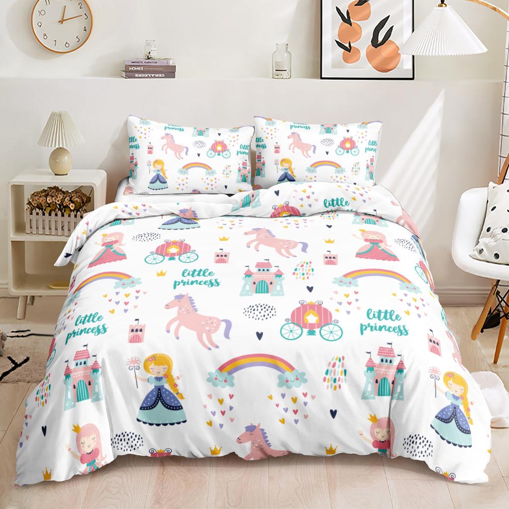 Three-Piece Cartoon Princess Powder Quilt Cover Bedding Digital Printing Kit