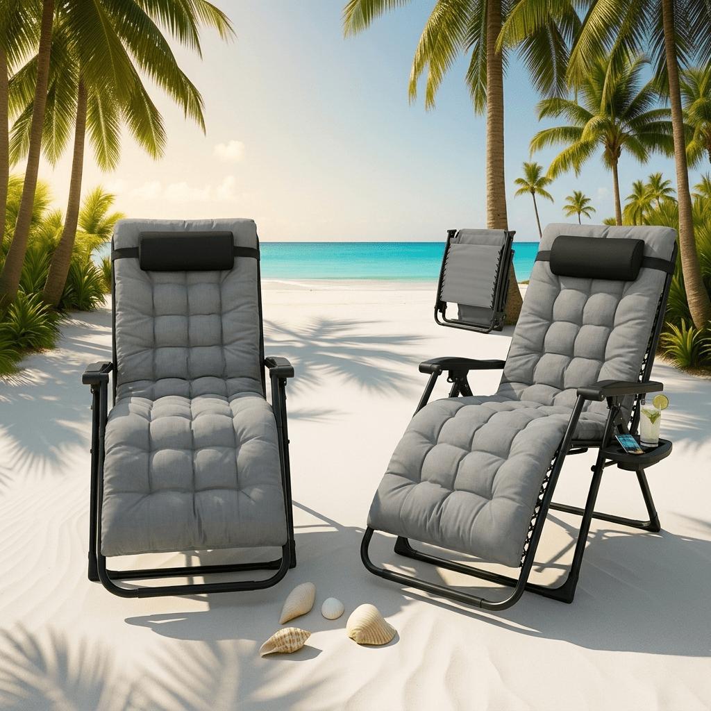 Black Metal Foldable Sun Lounger with Cushion Very Stable Up To 150kg