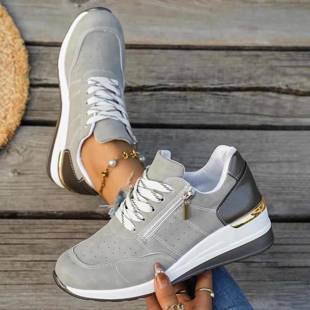 European & American Wedge Heel Fashion Sneakers: Versatile, Plus-Size, Color Block, Thick Sole Casual Shoes for Women
