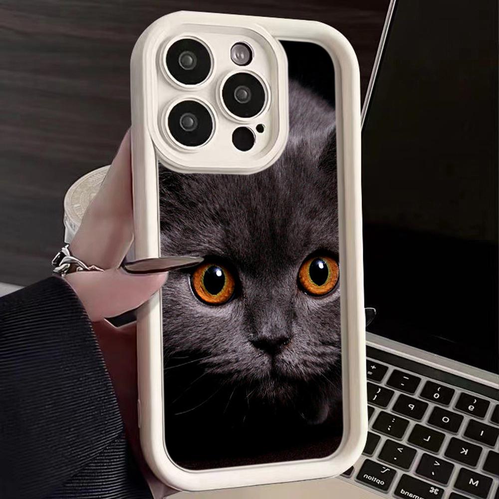 LZ3 Black Cat Green Eyes Silicone Phone Case for iPhone 11 13 14 15 16 Pro Max 7 8 16 Plus 12 mini XS Max XR Shockproof Back Cover