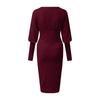 Women Sexy Deep V-Neck Drawstring Pleated Hip Skirt Long Sleeve Tight Dress