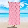 Cute Pink Bow Heart Pattern Beach Towel Soft Quick Dry Absorbent Swim Towel Girly Sweet Beach Towel Summer Vacation Travel