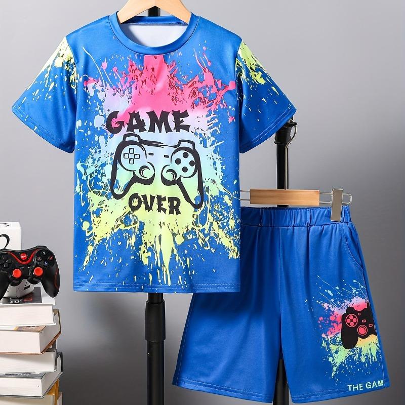 Erkek Çocuk İçin Çocuk Giyim Takımı Kısa Kollu Erkek Çocuk Şort 3D Oyun Kolu Moda Çocuk Yazlık Giysiler Çocuk Setleri