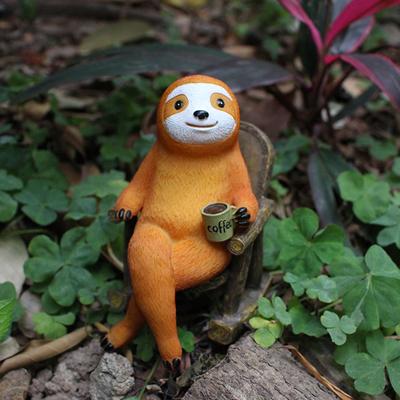 Garden Sloth Statue Resin Sloth Figurines Relaxing On Rocking Chair Statue Cute Creative Sloth Sculpture Decoration Drinking