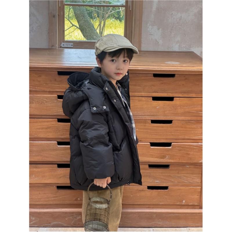 Children's Winter Solid Color Hooded Thickened Warm Down Jacket Middle and Large Children Long-sleeved Loose Leisure Jacket