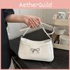 Solid Simple Color Bow Decoration Crocodile Texture Women Casual Shoulder Bag