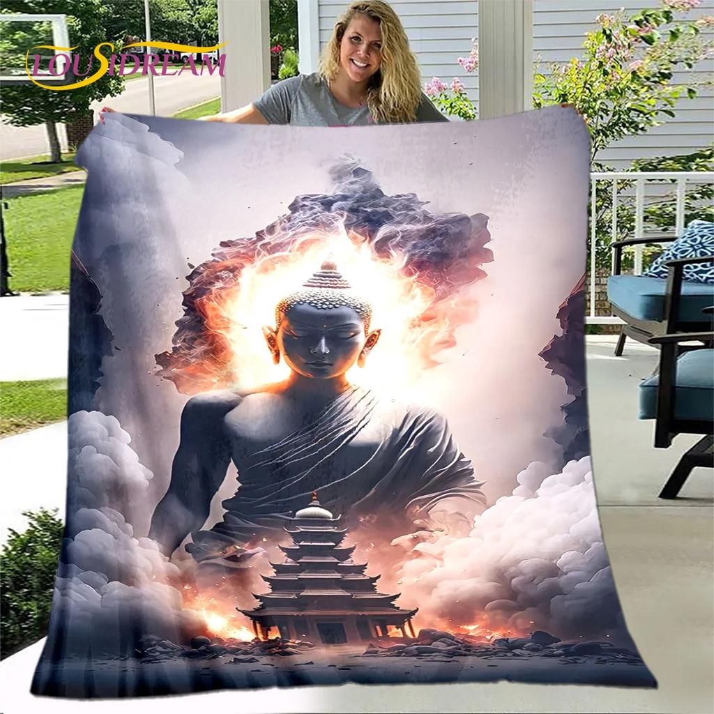 Fe Budista Buda Sakyamuni Guanyin Bodhisattva Religión Manta Manta Suave para el Hogar Orar Dormitorio Camas Funda de Sofá