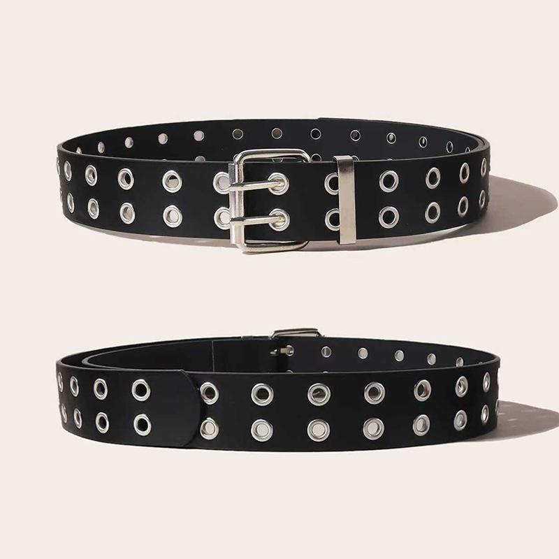 Unisex Star-Studded Hip Hop Punk Leather Belt with Double Holes