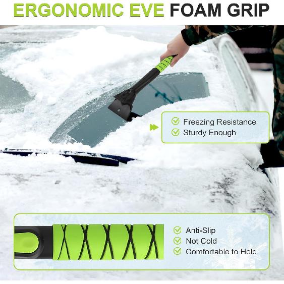 Yougfin 43" Ice Scraper For Car Windshield, Snow Brush With Squeegee, 3 In 1 Snow Removal For Cars With Foam Grip And 180° Pivoting Brush Head For
