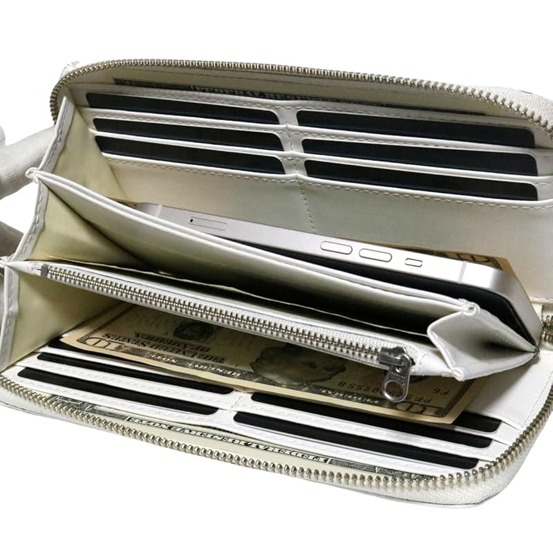 [Berkut] white long wallet men's ladies snakeskin snakeskin snake leather genuine leather Genuine leather leather leather YKK male woman round zip