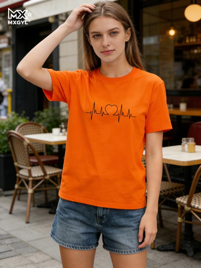New Style Women's Love Letters Simple Trend Cute Fashion Round Neck T-shirt Short Sleeve Blouse Tops Vintage Graphic Clothes