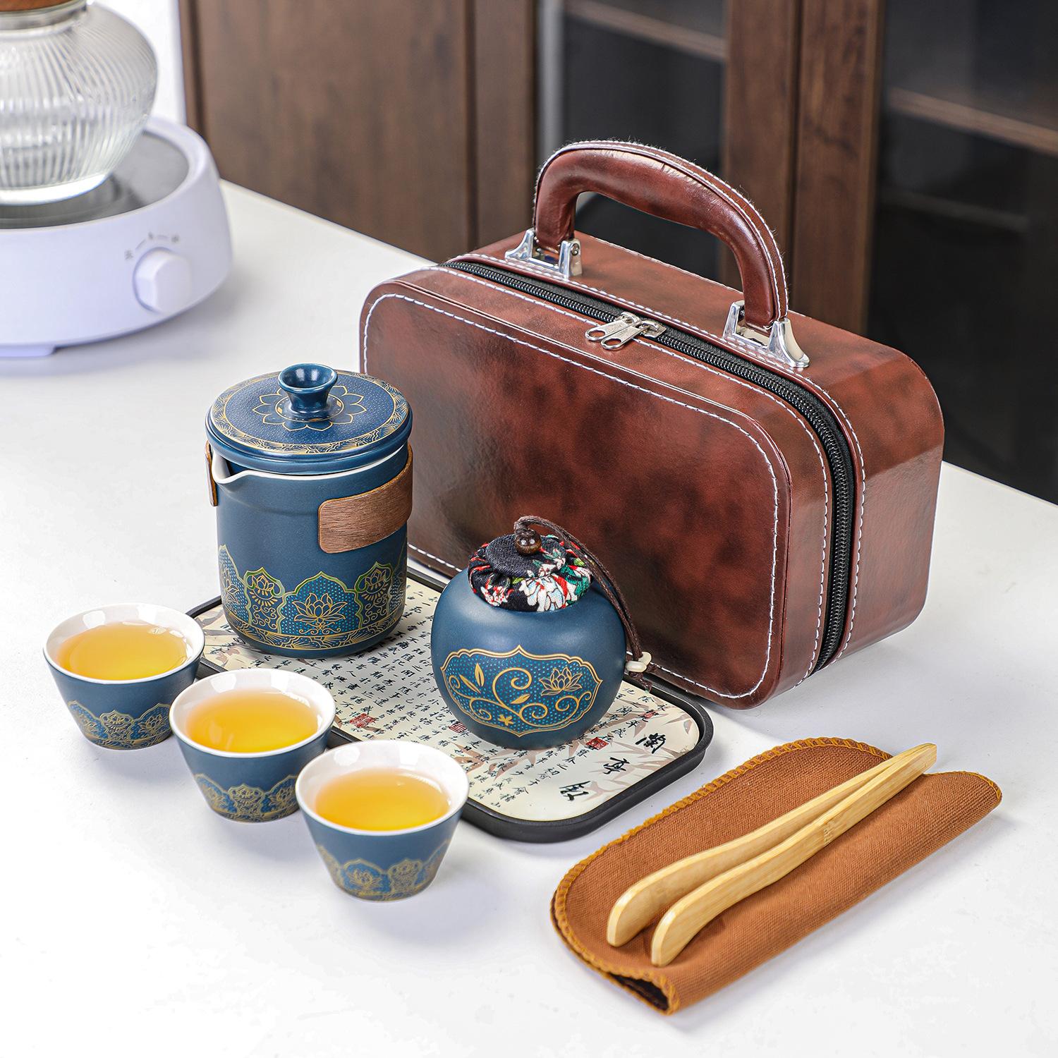 

Guyun Stacked Flower Travel Tea Set One Pot Three Cups Kuaike Cup Outdoor Activities Gift Prints