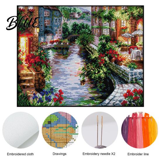 Cotton Cross Stitch Needle Large Colorfast Clear Town Pattern Kit Waterside Print Anti-rust Beautiful Size