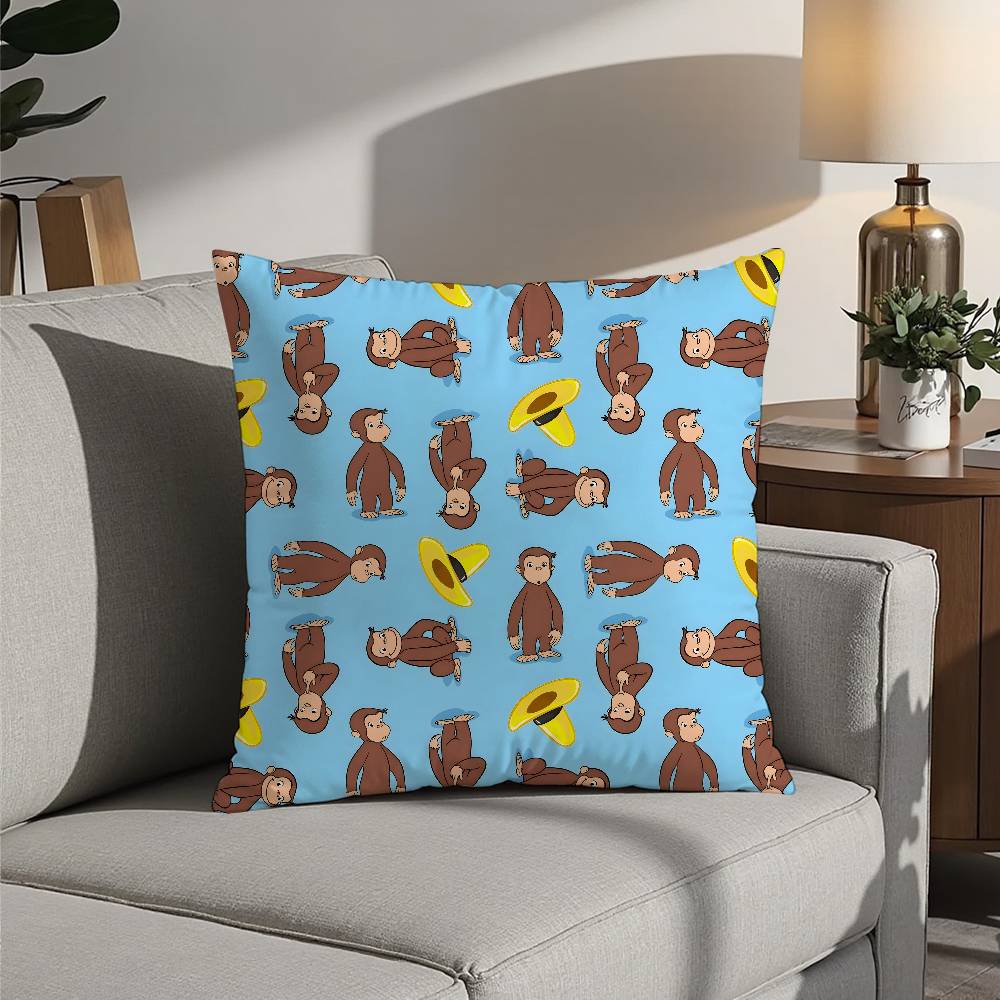 Good Night George Curious Monkey Pillow Case Sofa Decorative Home Double-sided Printing Short Plush Cushion Pillow Cover Gift