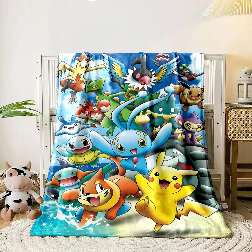 Colorful Pokémon characters in dynamic, cheerful poses on a sunny backdrop. for all seasons blanket lunch break throw gift 80cm x 120cm