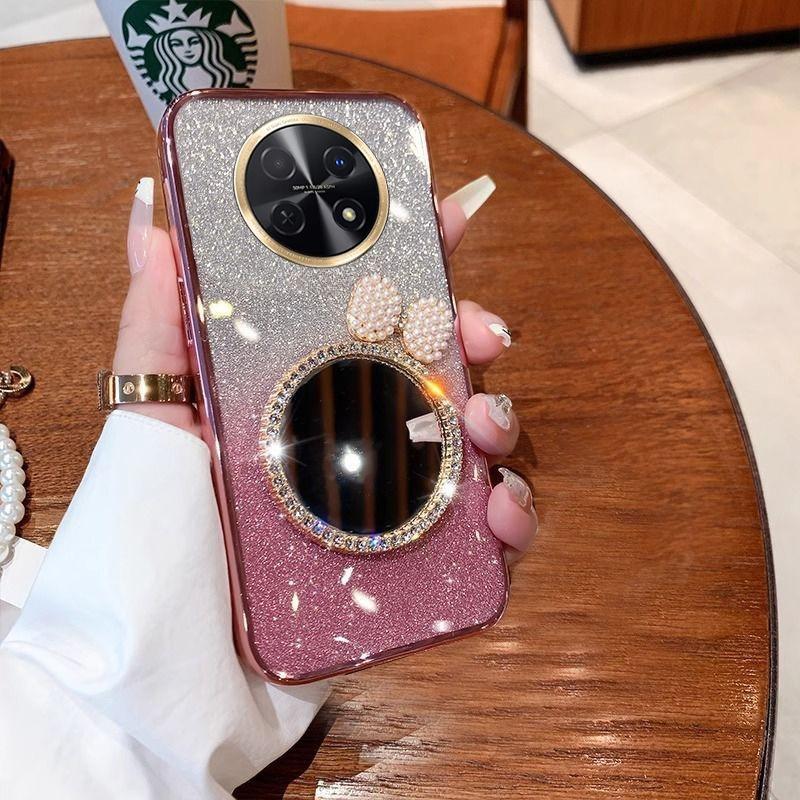 For Huawei Nova 15 Pro Max Case with Bow Makeup Mirror Luxury Shiny Gradient Clear Plating Glitter Girls Slim for Huawei Nova15 Pro Max Back Cover