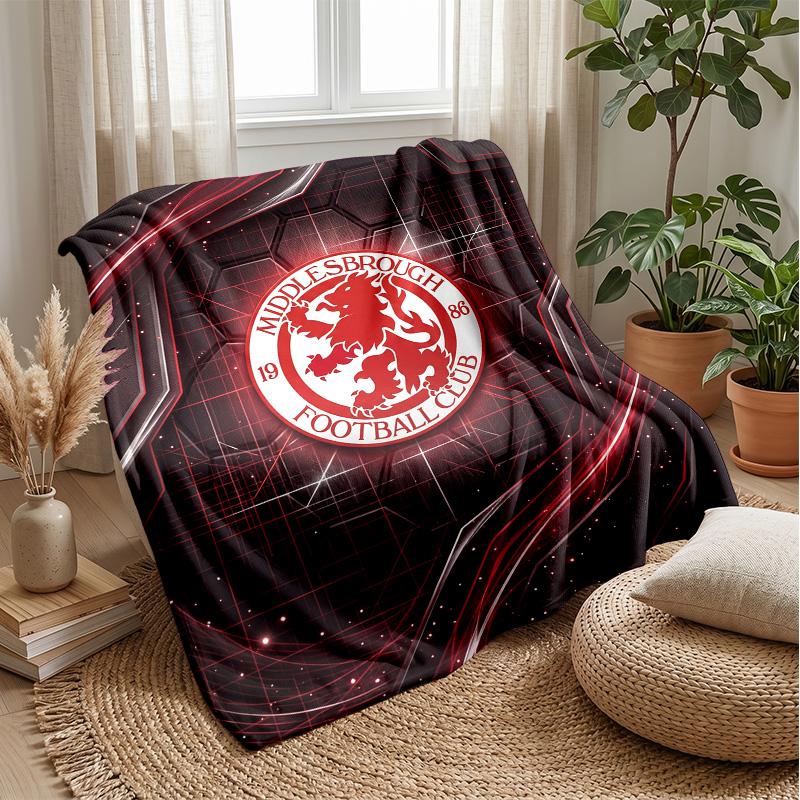 Manta de Franela con Estampado de Fútbol del Middlesbrough, Manta Ligera Suave y Cálida para Sofá, Cama, Acampada