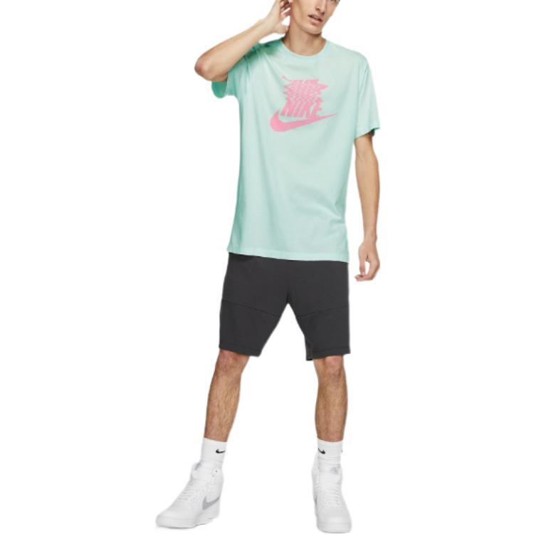 Nike T Shirts Men's Green Crew Neck Moderate Straight Fit BQ1266-336